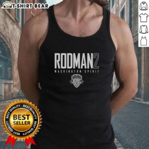 Top Rodman 2 Washington Spirit tank top featuring vibrant team colors and logo, perfect for fans and summer wear.