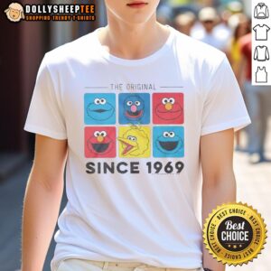 Top Sesame Street The Original Characters Since 1969 T-Shirt featuring beloved characters in vibrant colors.