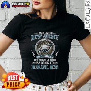 Philadelphia Eagles ladies tee featuring 'My Heart and Soul Belong to Eagles' slogan, perfect for NFL fans in New Jersey.