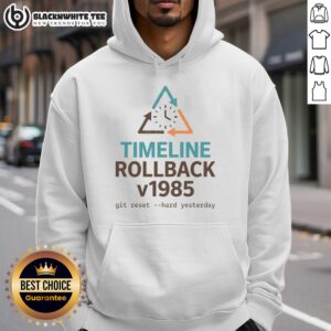 Awesome Timeline Rollback V1985 Hoodie in black with vibrant graphic design, perfect for casual streetwear style.