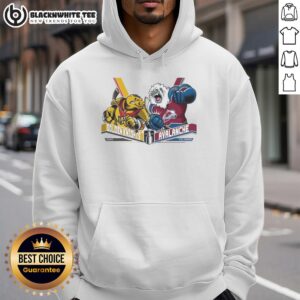 Alt Text: 2026 Western Conference Finals hoodie featuring Vegas Golden Knights vs Colorado Avalanche mascot design.