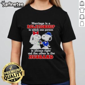 Funny marriage joke tee featuring Snoopy: 'In every couple, one is always right' - perfect for wedding celebrations!