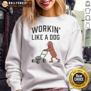 Funny 'Working Like a Dog' Hotdog Sweatshirt showcasing work humor in a cozy design, perfect for casual wear.