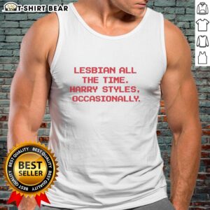 Official Lesbian All The Time Harry S Occasionally Red Text Tank Top featuring bold graphic design on a stylish sleeveless shirt.