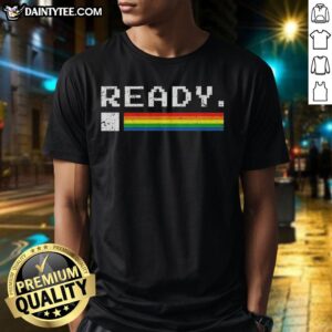 Hot Ready Commodore 64 pixel art T-shirt featuring retro gaming design and vibrant colors for nostalgic gamers.