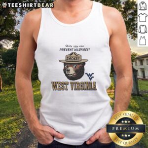 Original West Virginia X Only You Can Prevent Wildfires Smokey tank top featuring iconic Smokey Bear graphic design.