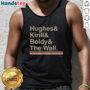 Official Minnesota Hockey ampersand tank top featuring Hughes and Boldy, perfect for fans and casual wear.
