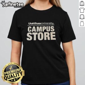 Good Utah State University Campus Store college text ladies tee in blue, perfect for school pride and casual wear.