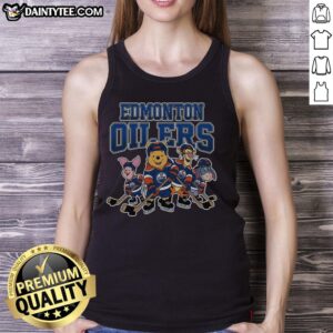 Pretty Edmonton Oilers Winnie the Pooh ice hockey tank top featuring vibrant colors and playful design for fans.