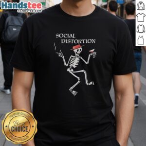 Alt Text: Nice Social Distortion skeleton t-shirt featuring iconic band logo and vibrant design, perfect for punk rock fans.