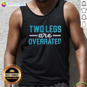 Model wearing 'Top Two Legs Are Overrated' tank top, showcasing a bold graphic design and casual summer style.