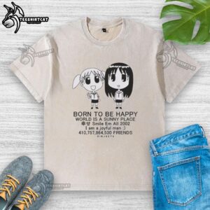 Vintage 2002 washed t-shirt featuring 'Born To Be Happy' and 'Smile Em All' graphics, perfect for casual wear.