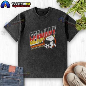 Top Peanuts Snoopy X Germany Soccer washed t-shirt featuring Snoopy in a soccer uniform, perfect for fans and collectors.