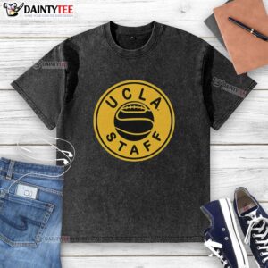 Premium UCLA Staff Basketball 2026 logo on a retro washed t-shirt, perfect for fans and alumni.