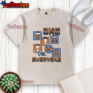 Premium Oklahoma City Thunder 8-bit washed t-shirt featuring 'OKC vs Everyone' design for fans and collectors.