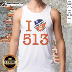 Top Ted Karras FC Cincinnati 513 Day Cincy logo tank top featuring vibrant team colors and design for fans.