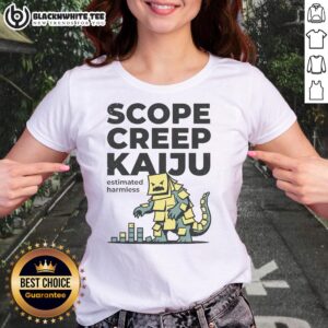 Awesome Scope Creep Kaiju Estimated Harmless Ladies Tee featuring a playful monster graphic in vibrant colors.