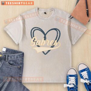 Alt Text: Vintage I Heart Love Sabres Retro Classic Washed T-Shirt in soft fabric, perfect for fans of retro sportswear.