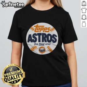 Alt Text: Awesome Houston Astros MLB X Topps Baseball The Real One Ladies Tee featuring vibrant team graphics.