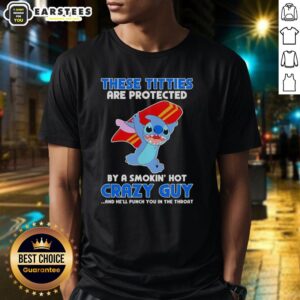 Alt Text: Cute Stitch These Titties T-Shirt design by a Smokin' Hot Crazy Guy with bold graphics and humorous text.