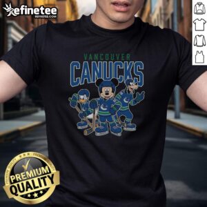 Awesome Vancouver Canucks Disney Team ice hockey T-shirt featuring vibrant graphics and team logo on a stylish design.