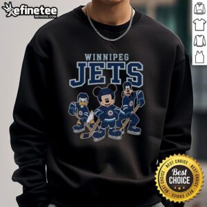 Alt Text: Awesome Winnipeg Jets Disney team ice hockey sweatshirt featuring vibrant graphics and cozy fit for fans.