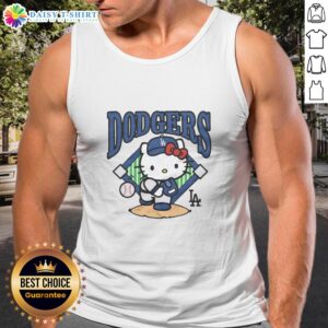 Pretty Los Angeles Dodgers Hello Kitty tank top featuring cute graphics and team colors for stylish fans.