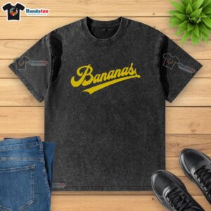 Premium sporty varsity style bananas washed t-shirt in vibrant yellow, perfect for casual and athletic wear.