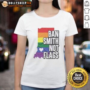 Good Ban Smith Not Flags Pride Rainbow Ladies Tee showcasing vibrant rainbow colors in a stylish women's shirt design.