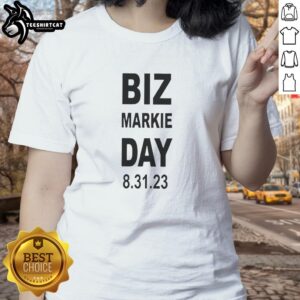 Official Biz Markie Day 8-31-23 ladies tee showcasing vibrant design celebrating the legendary artist's legacy.