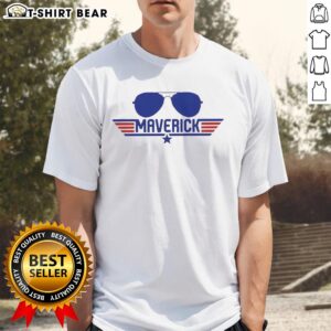 Official Top Gun Maverick Aviator Sunglasses Retro T-Shirt featuring iconic aviator design and vintage style.