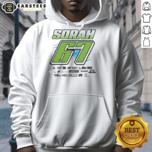 Alt Text: Premium Sorah 67 hoodie for race car drivers and motorsports fans, perfect for speedway and auto racing enthusiasts.