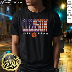 Alt Text: Nice Clemson Tigers Tall Type Flag T-Shirt featuring bold graphics and vibrant colors for loyal Clemson fans.