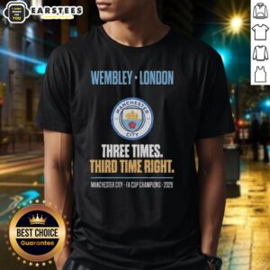 Awesome Manchester City FA Cup Champions Wembley 2026 Redemption T-Shirt featuring vibrant team colors and logo design.