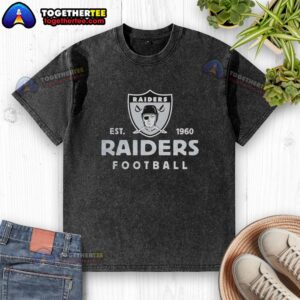 Vintage washed t-shirt featuring the Good Las Vegas Raiders Football logo, established in 1960, perfect for fans.