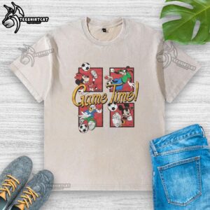 Premium Mickey and Friends Game Time washed t-shirt featuring vibrant graphics of Mickey Mouse and friends in a relaxed fit.