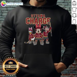 Alt Text: Awesome Ottawa Charge cartoon team ice hockey hoodie featuring vibrant graphics and a stylish design for fans.