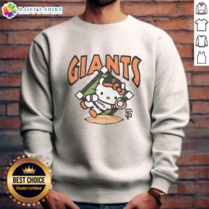 Alt Text: Pretty orange San Francisco Giants Hello Kitty sweatshirt with playful design, perfect for fans and cozy wear.