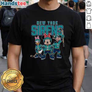 Cartoon design of Nice New York Sirens Team Ice Hockey T-Shirt featuring vibrant colors and fun graphics.