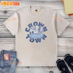 Official Crown Town Cityscape Washed T-Shirt featuring a vibrant city skyline design on soft, comfortable fabric.