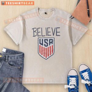 Nice Ted Lasso Believe x USA Crest washed t-shirt featuring a vintage design and soft fabric, perfect for fans.