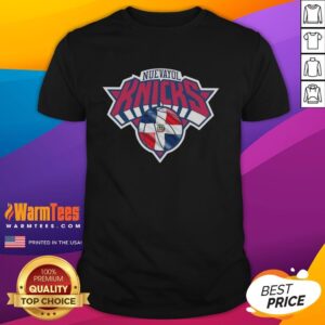 New York Knicks NBA t-shirt featuring Dominican Republic flag design, perfect for fans showing team pride.