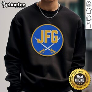Original Buffalo Sabres JFG River Hockey Academy Logo Sweatshirt featuring vibrant team colors and emblem design.