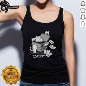 Alt Text: Model wearing a Good Copycat Printer Tank Top featuring vibrant graphics and a stylish design, perfect for casual wear.