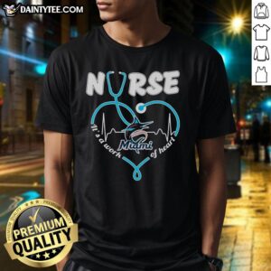 Miami Marlins Nurse Stethoscope Heart T-Shirt design, perfect for baseball fans and healthcare professionals.