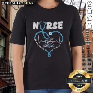 Original Miami Marlins Nurse tee featuring 'It's A Work Of Heart' design, perfect for baseball fans and healthcare workers.