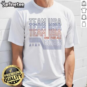Premium Team USA One For All 2026 Sports Tournament Graphic T-Shirt featuring vibrant design and patriotic colors.