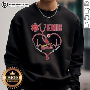 Awesome St. Louis Cardinals Ems Nurse sweatshirt featuring a stethoscope-shaped heart design, perfect for healthcare fans.