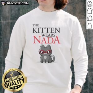 Top the Kitten wearing Nada cat sunglasses sweatshirt, showcasing a stylish and playful feline fashion statement.