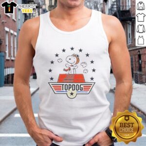 Snoopy Top Dog Style Top Gun tank top design featuring Snoopy in aviator gear, perfect for casual wear.